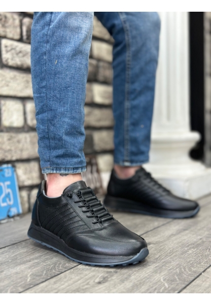 LVO0325 İçi Dışı Hakiki Deri Gizli Bağcık Rahat Taban Siyah Sneakers Casual Erkek Ayakkabı